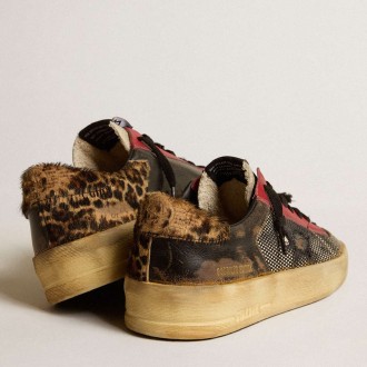 Golden Goose Men's Stardan Sneakers LAB In Mesh With Black Leather Inserts And Leopard Heel Tab GMF00371.F004373.90387