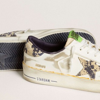 Golden Goose Men's Stardan Sneakers LAB In White Leather With A Camouflage Star And Heel Tab GMF00128.F006458.12105