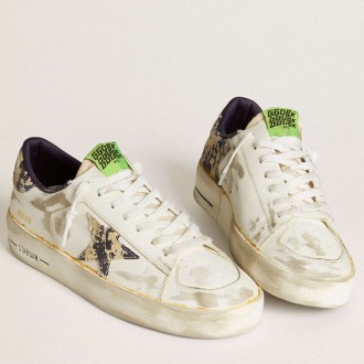 Golden Goose Men's Stardan Sneakers LAB In White Leather With A Camouflage Star And Heel Tab GMF00128.F006458.12105