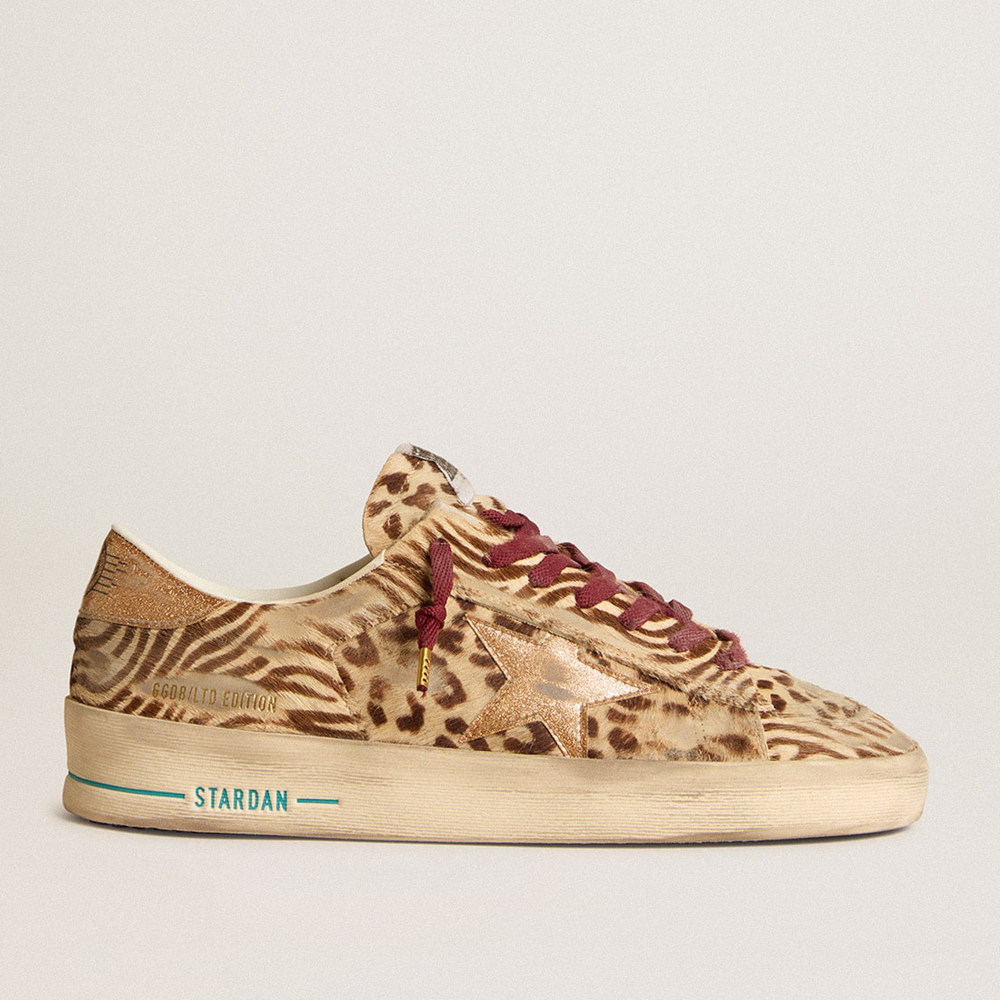 Golden Goose Men's Stardan Sneakers LTD In Animal-print Pony Skin With Gold Glitter Star GMF00128.F006043.82690