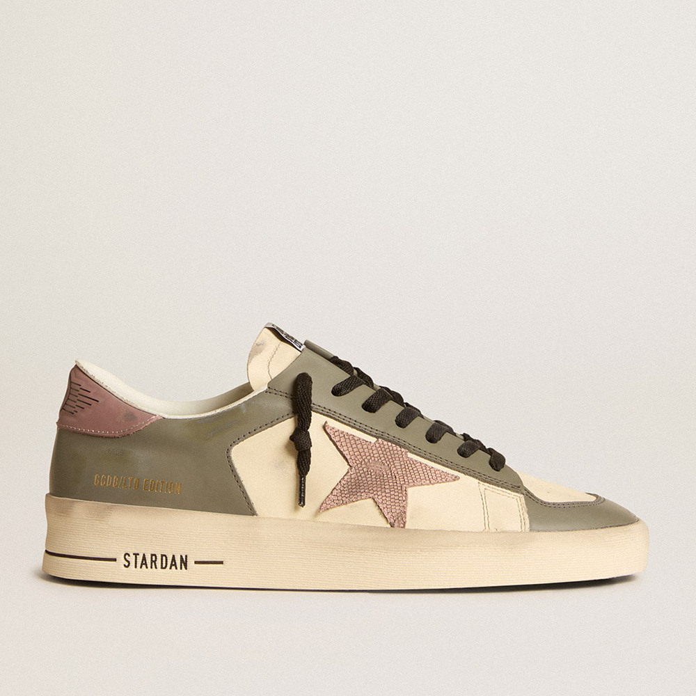 Golden Goose Men's Stardan Sneakers LTD In Gray Leather With A Pink Leather Star And Heel Tab GMF00128.F006006.82679