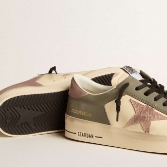 Golden Goose Men's Stardan Sneakers LTD In Gray Leather With A Pink Leather Star And Heel Tab GMF00128.F006006.82679