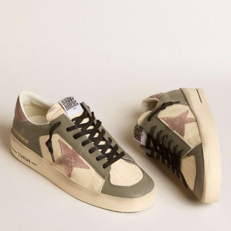 Golden Goose Men's Stardan Sneakers LTD In Gray Leather With A Pink Leather Star And Heel Tab GMF00128.F006006.82679