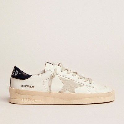 Golden Goose Men's Stardan Sneakers With Star In Ice-gray Suede And Blu-navy Heel Tab GMF00128.F000567.10509