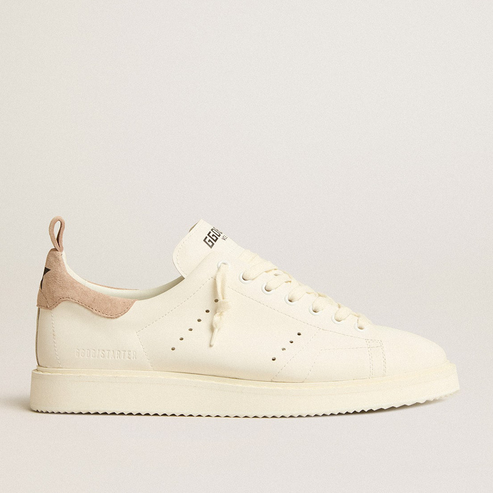 Golden Goose Men's Starter Sneakers In White Leather With Light Brown Nubuck Heel Tab GMF00127.F005198.10318