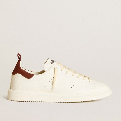 Golden Goose Men's Starter Sneakers LTD In White Leather With Burgundy Nubuck Heel Tab GMF00127.F006449.10360