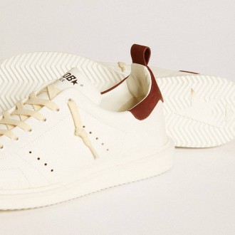 Golden Goose Men's Starter Sneakers LTD In White Leather With Burgundy Nubuck Heel Tab GMF00127.F006449.10360