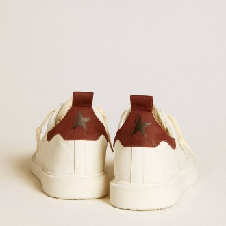 Golden Goose Men's Starter Sneakers LTD In White Leather With Burgundy Nubuck Heel Tab GMF00127.F006449.10360