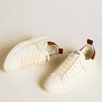 Golden Goose Men's Starter Sneakers LTD In White Leather With Burgundy Nubuck Heel Tab GMF00127.F006449.10360