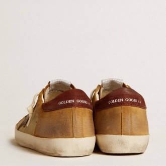 Golden Goose Men's Super-Star Sneakers In Beige And Caramel Suede With Black Crackle Leather Star GMF00103.F006696.55635