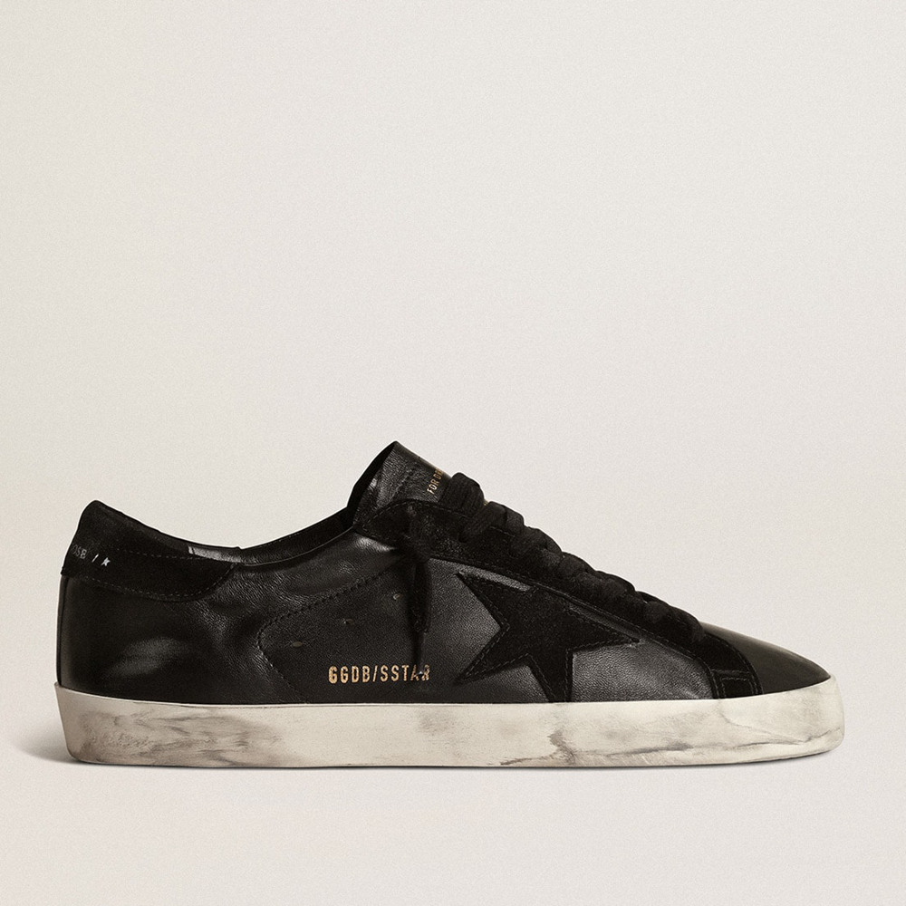 Golden Goose Men's Super-Star Sneakers In Black Nappa With Black Suede Star And Heel Tab GMF00101.F003984.90100