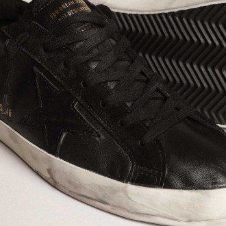 Golden Goose Men's Super-Star Sneakers In Black Nappa With Black Suede Star And Heel Tab GMF00101.F003984.90100