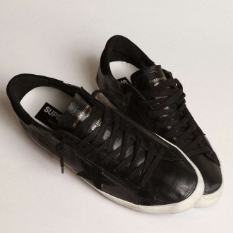 Golden Goose Men's Super-Star Sneakers In Black Nappa With Black Suede Star And Heel Tab GMF00101.F003984.90100