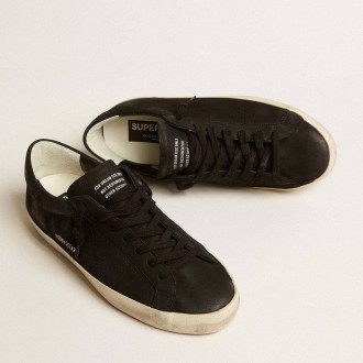 Golden Goose Men's Super-Star Sneakers In Black Nubuck With Perforated Star And Black Nubuck Heel Tab GMF00105.F005223.90100