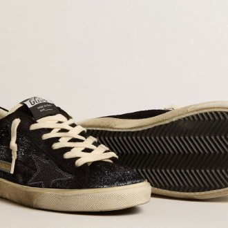 Golden Goose Men's Super-Star Sneakers In Black Velvet And Suede With Black Suede Star GMF00666.F005195.90100