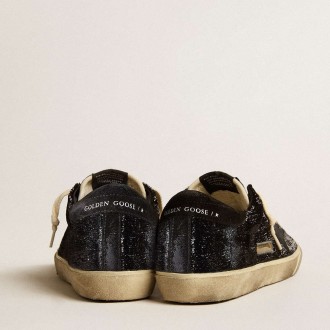 Golden Goose Men's Super-Star Sneakers In Black Velvet And Suede With Black Suede Star GMF00666.F005195.90100