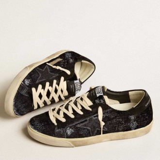 Golden Goose Men's Super-Star Sneakers In Black Velvet And Suede With Black Suede Star GMF00666.F005195.90100