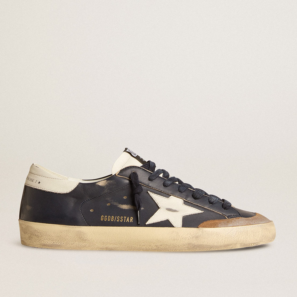 Golden Goose Men's Super-Star Sneakers In Blue Nappa Leather With White Leather Star And Heel Tab GMF00107.F006039.50862