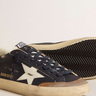 Golden Goose Men's Super-Star Sneakers In Blue Nappa Leather With White Leather Star And Heel Tab GMF00107.F006039.50862