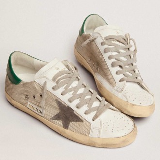 Golden Goose Men's Super-Star Sneakers In Light Silver Mesh With Gray Star GMF00101.F002686.70215