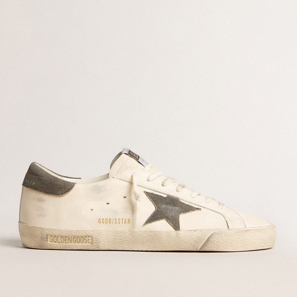 Golden Goose Men's Super-Star Sneakers In Nappa With Gray Suede Star And Heel Tab GMF00101.F006019.11887