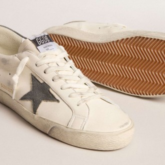 Golden Goose Men's Super-Star Sneakers In Nappa With Gray Suede Star And Heel Tab GMF00101.F006019.11887