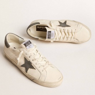 Golden Goose Men's Super-Star Sneakers In Nappa With Gray Suede Star And Heel Tab GMF00101.F006019.11887