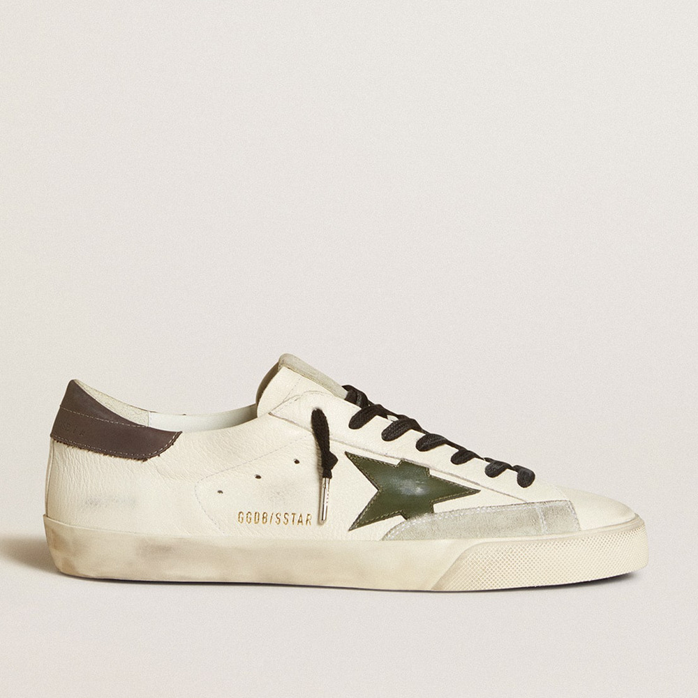 Golden Goose Men's Super-Star Sneakers In Nappa With Green Leather Star And Gray Leather Heel Tab GMF00840.F006642.10974