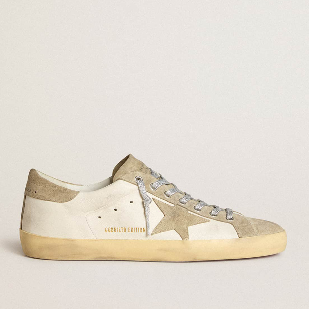 Golden Goose Men's Super-Star Sneakers In Nappa With Ice-gray Suede Star And Black Embroidery GMF00101.F005163.10276