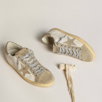 Golden Goose Men's Super-Star Sneakers In Nappa With Ice-gray Suede Star And Black Embroidery GMF00101.F005163.10276