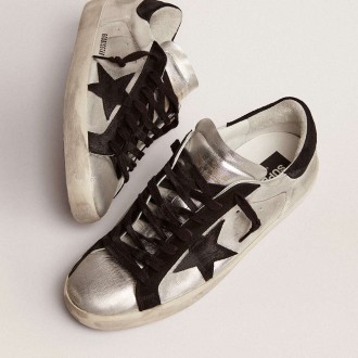 Golden Goose Men's Super-Star Sneakers In Silver Leather GMF00101.F000312.60246