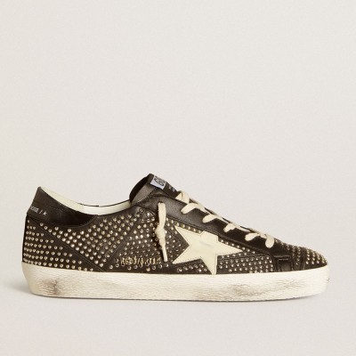 Golden Goose Men's Super-Star Sneakers In Studded Black Nappa With White Leather Star GMF00827.F006559.80203