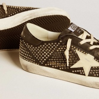 Golden Goose Men's Super-Star Sneakers In Studded Black Nappa With White Leather Star GMF00827.F006559.80203