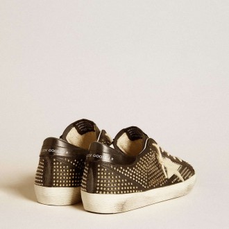 Golden Goose Men's Super-Star Sneakers In Studded Black Nappa With White Leather Star GMF00827.F006559.80203