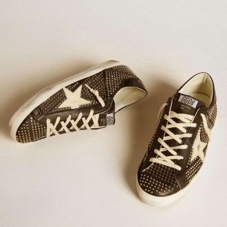 Golden Goose Men's Super-Star Sneakers In Studded Black Nappa With White Leather Star GMF00827.F006559.80203