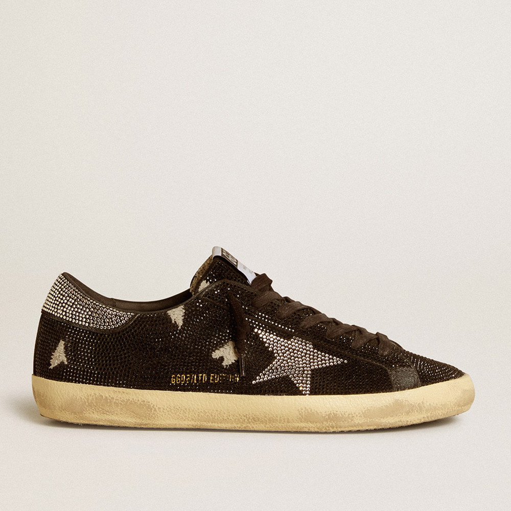 Golden Goose Men's Super-Star Sneakers In Suede And Swarovski Crystals With Silver Star GMF00101.F006599.90181