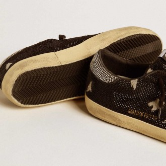 Golden Goose Men's Super-Star Sneakers In Suede And Swarovski Crystals With Silver Star GMF00101.F006599.90181