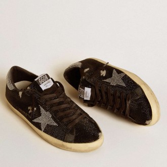 Golden Goose Men's Super-Star Sneakers In Suede And Swarovski Crystals With Silver Star GMF00101.F006599.90181