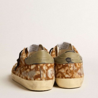 Golden Goose Men's Super-Star Sneakers LAB In Leopard Pony Skin With Gold Star And Gray Heel Tab GMF00101.F003578.81879