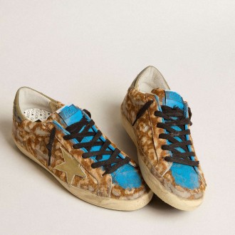 Golden Goose Men's Super-Star Sneakers LAB In Leopard Pony Skin With Gold Star And Gray Heel Tab GMF00101.F003578.81879