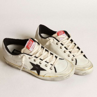 Golden Goose Men's Super-Star Sneakers LTD In Beige Canvas With Black Star GMF00396.F003415.15365