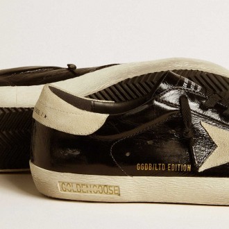 Golden Goose Men's Super-Star Sneakers LTD In Black Patent Leather With Suede Star And Heel Tab GMF00101.F006693.90194