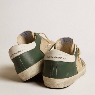 Golden Goose Men's Super-Star Sneakers LTD In Cream Mesh And Green Nappa With Nappa Star GMF00108.F004590.82302