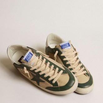 Golden Goose Men's Super-Star Sneakers LTD In Cream Mesh And Green Nappa With Nappa Star GMF00108.F004590.82302