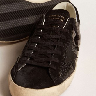 Golden Goose Men's Super-Star Sneakers LTD In Crocodile-print Leather With Black Suede Inserts GMF00101.F005992.90100