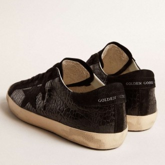 Golden Goose Men's Super-Star Sneakers LTD In Crocodile-print Leather With Black Suede Inserts GMF00101.F005992.90100