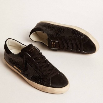 Golden Goose Men's Super-Star Sneakers LTD In Crocodile-print Leather With Black Suede Inserts GMF00101.F005992.90100