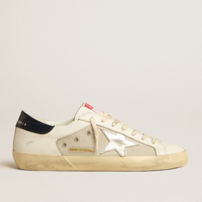 Golden Goose Men's Super-Star Sneakers LTD In Mesh And Leather With Silver Star And Blue Heel Tab GMF00665.F005180.10735