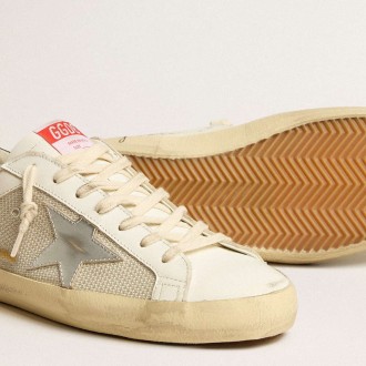 Golden Goose Men's Super-Star Sneakers LTD In Mesh And Leather With Silver Star And Blue Heel Tab GMF00665.F005180.10735