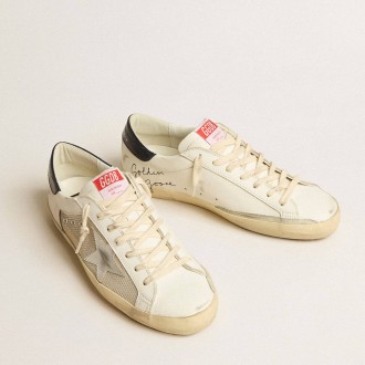 Golden Goose Men's Super-Star Sneakers LTD In Mesh And Leather With Silver Star And Blue Heel Tab GMF00665.F005180.10735